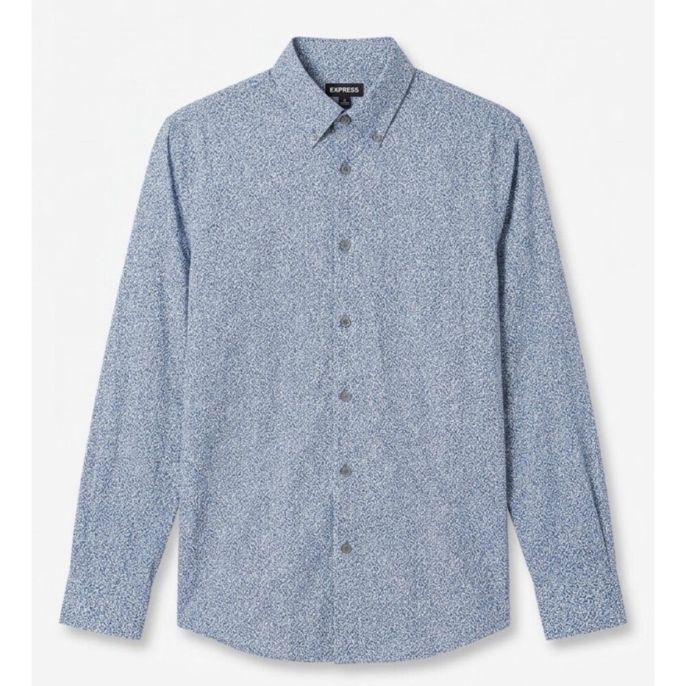 Express Mens Shirt M Blue/White Floral Button Up Long Sleeve Button-Down Collar